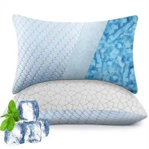 Cooling Standard Pillows Set of 2 Memory Foam Pillows Twin/Full Size 2 Pack Adjustable Shredded Memory Foam for Side Sleepers Back Stomach Hot Sleepers (20x26)