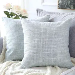 Linen Throw Pillow Covers Set of 2 Decorative Square Pillowcases Cushion Covers 20x20 Inch for Home Decor Sofa Bedroom Car 50 x 50CM Grey Blue (More Grey)