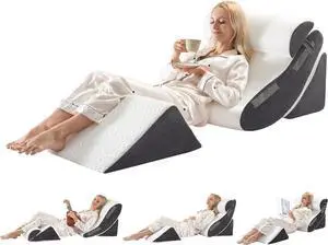4PCS Orthopedic Bed Wedge Pillow Set for Sleeping Post Surgery Foam Support Pillows for Back Neck and Leg Pain Relief Adjustable Triangle Pillow  Acid Reflux GERD & Snoring Recovery White Grey