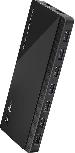 Powered USB Hub 3.0 with 7 USB 3.0 Data Ports and 2 Smart Charging USB Ports. Compatible with Windows Mac Chrome & Linux OS with Power On/Off Button 12V/4A Power Adapter(UH720)