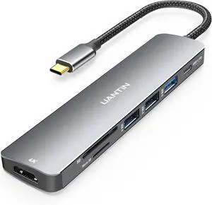 USB C Hub 7 in 1 Multiport Adapter with 4K HDMI Dongle 100W PD SD/TF Card Reader 3 USB-A USBC Docking Station for MacBook Mac Pro/Air  HP   and Other Type C Laptops