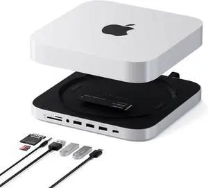 Mac mini Hub & Stand with SSD Enclosure for NVME/SATA M.2 Mac mini Dock with USB C 10Gbps 3 USB A 5/10Gbps 2.0 Audio Jack for Mac Studio Mac mini M2/M1 (Not Compatible with M4) - Silver