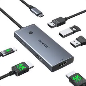 Docking Station USB C to Dual HDMI Adapter USBC Hub Dual hdmi Monitors with 2HDMI Ports 4K@60Hz 100W PD Charging 3 USB-A Switch Button Laptop Docking Station for  XPS/HP//Surface etc