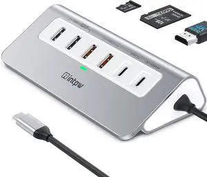 USB C Hub 10Gbps 9-in-1 USB 3.2 Hub with 4K@60Hz HDMI Type-C 3.2 2 USB-A 3.2 2 USB-A 2.0 PD 100W SD/TF Slot Aluminum USB Hub for Laptop iPhone 16/15 Series MacBook Air/Pro and More