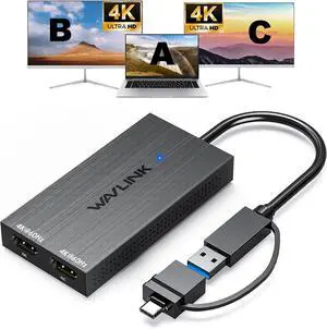 USB 3.0 & USB C to Dual HDMI Adapter 4K@60Hz for 2 Monitors DisplayLink USB C HDMI Adapter for Dual Monitor for Mac M1/M2/M3 Windows ChromeOS Ubuntu Android