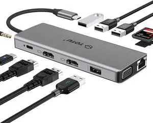 13-in-1 USB-C Hub with Ethernet 4K HDMI VGA PD SD/TF Cards Reader Mic/Audio Docking Station for MacBook Pro Air XPS and Other USB-C Laptops