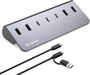 USB C Hub Powered USB Hub with 5V 3A Power Adapter 10Gbps USB Splitter with 4 USB-A and 3 USB-C Ports 7-Port Type C Multiport Adapter for MacBook Air/Pro iPhone 16/15 Laptop and More