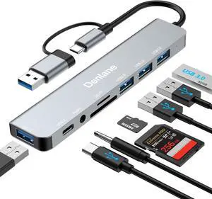 USB C Hub USB Hub 3.0 for Laptop Upgrade 8 in 2 USB Splitter with USB-C/4 USB A Port Extender TF/SD Card Slot 3.5mm Audio Adapter USBC USB Dongle for PC/Mac/MacBook/Laptop/iPad/Tablet