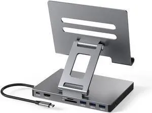 iPad Pro USB C Hub Stand Adapter for iPad Pro M4 M2 M1 13 12.9 11 Inch iPad Air Docking Station Foldable 4K 60Hz HDMI PD Charging SD/TF Card Reader 3 USB 3.0 3.5mm Audio iPad Dock Accessories
