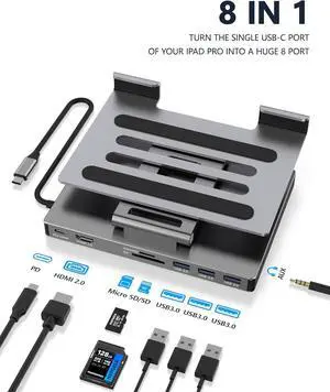 iPad Pro USB C Hub, Adapter for iPad Pro M4 M2 M1 13 12.9 11 Inch iPad Air Docking Station Foldable with 4K 60Hz HDMI, PD Charging, SD/TF Card Reader, 3 USB 3.0, 3.5 mm Audio, iPad Dock Stand iPad Pro USB C Hub, Adapter for iPad Pro M4 M2 M1 13 12.9 11 Inch iPad Air Docking Station Foldable with 4K 60Hz HDMI, PD Charging, SD/TF Card Reader, 3 USB 3.0, 3.5 mm Audio, iPad Dock Stand