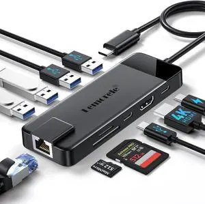 USB C Hub Multiport Adapter 10-in-1 USB C Dongle for MacBook Pro Air Gigabit Ethernet with 4K HDMI 100W PD USB 3.0 5Gbps Port SD/TF Card Reader Adapter Compatible for Windows/Mac/iPad