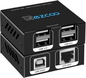 USB Extender 165ft 50m 4-Port USB2.0 HUB by Cat5e Cat6 -Two Webcam Work Sync Plug & Play for Camera Storage Hard Drive PC Windows MacOS Android 1.5m USB Cable 5V Power U SB Over Ethernet