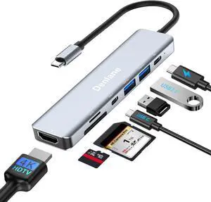 USB C Hub Multiport Adapter 7 in 1 USBC Dongle with 4K HDMI USB 3.0 USB-C Docking Station for Mac MacBook Air/Pro with SD Card Reader & Charging USB Hub for Type C Laptop/Tablet/Phone