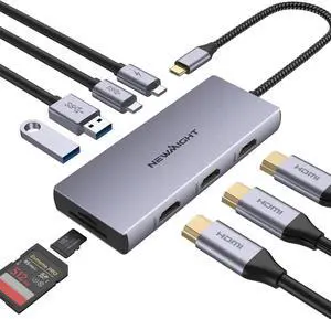 9 in 1 USB C Docking Station 3 HDMI Adapter with 100W PD 2 USB-A 3.0 USB-C 3.0 SD/TF Card Reader HDMI Multiport Adapter for MacBook Pro 2023-2015/Air 2022-2018 iPhone 15/15 Pro HP