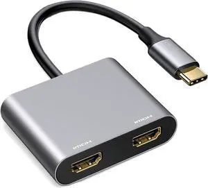 USB C to Dual HDMI Adapter 4K@60Hz Type C to HDMI Splitter for Dual Monitors USB C Hub Extend Display for MacBook Air/Pro More Laptops with Thunderbolt 3/4 Ports