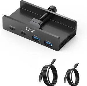 4Ports 10Gbps USB-C HUB USB 3.2 Clamp HUB Splitter Mountable USB-C Adapter with Data & Power Cable for iMac 2021 and later-10Gbps (Black)
