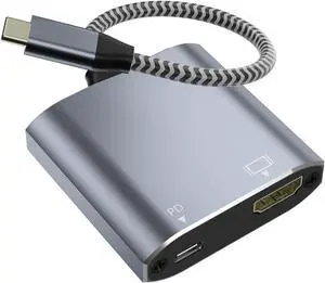 USB C to HDMI Adapter 4K USB Type-C to HDMI Adapter with PD Charging [Thunderbolt 4/3Compatible] Compatible for iPhone 15/15Pro/15ProMax MacBook Air/Pro  XPS Chromebook Android Phones (Grey)