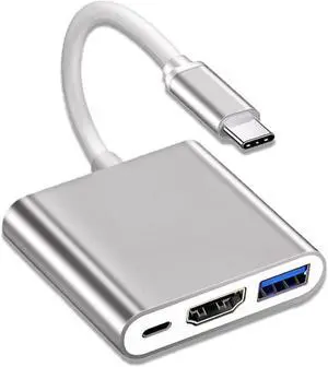 3-in-1 USB-C to HDMI Hubs 4K Ultra HD 5.0Gbps High-Speed Data Transfer 100W PD Charging | Compatible with USB Keyboards mice TV Projector Monitor Hard Drives Laptop Phone | Silver