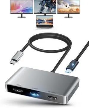 USB C to HDMI Multi Monitor Adapter HDMI Splitter 1 in 3 Out Extended Display for Triple Monitor with 100W PD Port Out 1 4K@60Hz Out 2 and 3 1080p Display for Windows Mac OS