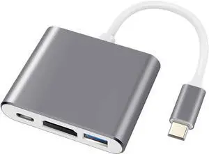 3 in 1 USB C to HDMI Adapter Type C to 4K HDMI Adapter with 100W PD & USB 3.0 Port Multiport Digital AV Converter (Grey)