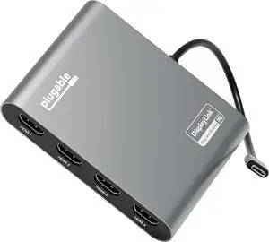 USB C to Quad HDMI 4K Adapter with 100W PD Pass-Though Power Delivery for Windows Mac M1/M2/M3/M4 Thunderbolt and USB-C Laptops | TAA DisplayLink Pro Driver Required (USBC-7400H4)