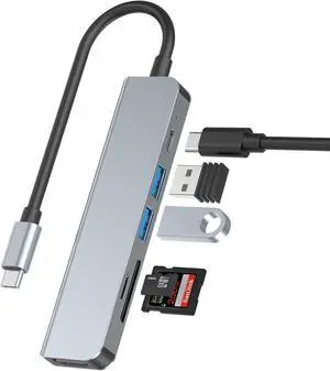 USBC Hub 4K@30HZ USB C to HDMI Dual SD Card Reader USB Hub Compatible for iPhone 16/15 Pro Max MacBook iPad Air/Surface Chromebook Stable Driver Adapter Connect Microphone for Live Broadcast
