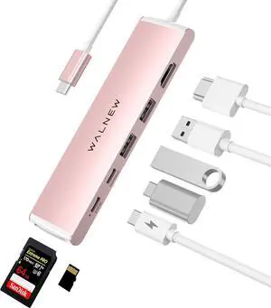 7 in 1 USB-C Hub with 4K HDMI 100W PD 5Gbps Data Port(1 Type-C & 2 USB 3.0) SD/TF Reader Thunderbolt 4 Dock Multiport Adapter for MacBook Pro Air Mac iPad 10/Mini 6 Surface (Pink)
