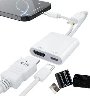 USB-C and Lightning to HDMI Adapter for iPhone ipad to TV [2025 New MFi Certified] 4K@60 Hz Sync Screen  Lightning to Digital AV Adapter for MacBook iPhone16/15 iPad to TV/Projector/Monitor