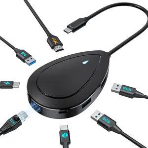 USB C Docking Station USB C Hub 4K HDMI Type C to USB Adapter 1 Gbps Ethernet 100W Power Delivery 3 USB 3.0&1 Type-C 3.0 for MacBook Pro Air  XPS (Single HDMI)