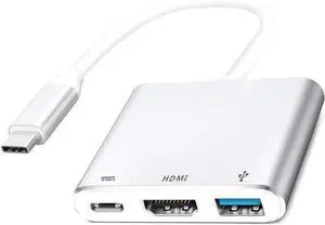 USB C to HDMI Adapter USB-C Digital AV Multiport Adapter with 4K HDMI Video to TV/Mini Projector USB 3.0 PD Charging Converter Hub Compatible with  iPhone 16 15 MacBook Pro iPad