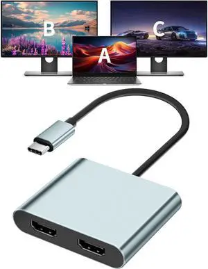 USB C to Dual HDMI Adapter 4K@60Hz Type-C to HDMI Splitter for Dual Monitors Extend Display for MacBook Pro/Air  XPS 13/15/17 HP   Galaxy Surface Type C Laptop