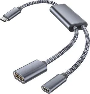 USB C to HDMI Adapter with 100W PD Charger Port 2-in-1 Type C to 4K MHL HDMI Female Converter Thunderbolt 3 for iPhone 15 Pro Max Plus MacBook ipad Air 5 mini 6 Galaxy Steam Deck
