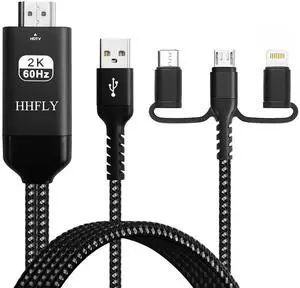 USB-C to HDMI-Compatible 3-in-1 Adapter for iPhone/Android 1080P Mirroring to TV/Monitor/Projector with Lightning/Micro USB Portable Digital AV Converter