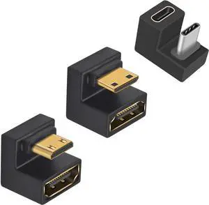180 Degree Mini HDMI to HDMI Adapter [UP&Down Angle 48Gbps 8K] and 180 Degree USB C Adapter USB 3.1 Gen 2 10Gbps 60W Charging Extender Converter Mixed for Laptop Portable Monitor 3 Style