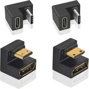 8K 180 Degree Mini HDMI to HDMI 2.1 Adapter (Up&Down) 180 Degree USB C to USB C Adapter 10Gbps for Portable Monitor Laptop Tablet (4 Pack