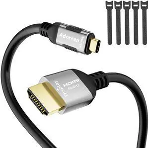 4K@60Hz 2K USB C to HDMI Cable 10 Ft Slim Thin HDR Type C 3.1 to HDMI 2.0 Adapter Cord Thunderbolt 3/4 for MacBook iPhone 16/15 iPad Galaxy Surface TV Monitor+Ties
