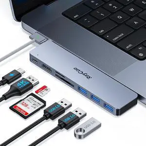 USB C to HDMI Adapter for MacBook Pro/Air M1/M2/M3 2023-2021 Multiport Dongle with 4K HDMI Thunderbolt 3 3 USB A 3.0 Data Ports SD/TF Card Reader