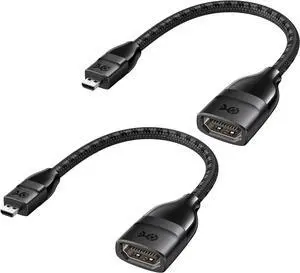 2-Pack 8K@60Hz / 4K@240Hz Micro HDMI to HDMI Adapter - 6 Inches with HDMI2.1 & HDR Support for Raspberry Pi 4 (RPI4) Raspberry Pi 5 (RPI5)