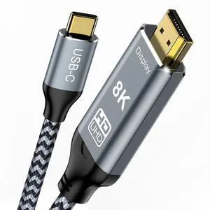 USB C to HDMI 2.1 Cable 6.6FT 8K@60Hz 4K@144Hz Thunderbolt 3/4 Compatible with MacBook Pro/Air iPad Pro iPhone 15 Supports HDCP 2.3 & HDR10 High Speed 48Gbps for XPS Galaxy S22 Gaming Monitor