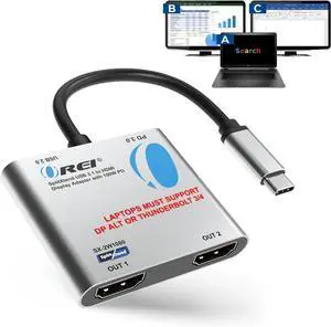 SplitExtend HDMI Splitter Extended Display for Windows Only Dual Monitor - Multi-Monitor Display 3 Separate Screens - USB-C Adapter to HDMI 2.0 4K@30Hz Outputs - 100W PD and USB 2.0 Input