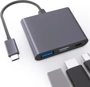 USB C to HDMI Multiport Adapter Type-C to Digital AV Hub for iPhone 15 16 iPad 4K HDMI Output USB 3.0 and USB-C Fasting Charging Port  MacBook Laptop Black