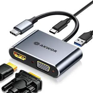 USB C to HDMI VGA Adapter for Dual Monitor 4 in 1 USB C Hub with 4K HDMI 1080P VGA USB 3.0 5Gbps 100W PD Laptop Docking Station Compatible for MacBook Air/Pro  XPS Surface iMac More