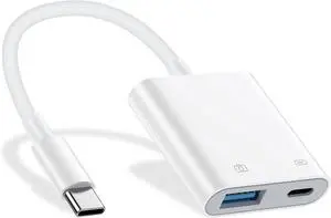 USB C to USB OTG Cable and Charger Adapter for  Galaxy S25 Edge S24 S23 S22 S21 S20 iPhone 16e 16 15 Pro Max 2in1 USB C OTG Splitter Adapter with 60W Fast Charger Cable for Chromecast Google TV