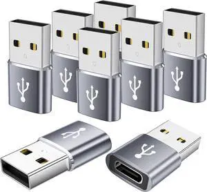 USB to USBC Adapter 8 Pack USB A to C Adapter USBC Female to USBA Male OTG Connector C Cable Converter for iPhone iWatch Car Play USB Charger Grey