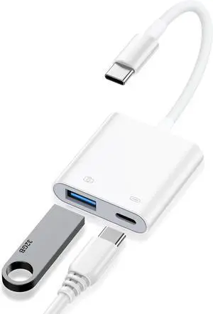 USB C to USB 3.0 Adapter 2 in 1 USB C Male to USB A Female OTG Adapter with PD Charging Port USBC OTG Adapter for Android Type C Camera Adapter for MacBook Air/Pro iPhone 16e/16 Pro Max/16/15