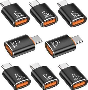 8 Pack 10Gbps/120W Type C Male to USB Female OTG Adapter Black USB C to USB3.1 Adapter for Smartphone PC Laptop Tablet Keyboard etc.