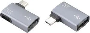 90 Degree Left & Right Angle Micro USB OTG Adapter Supports Flash Drives External Hard Drives & More Powers USB 2.0 Peripherals