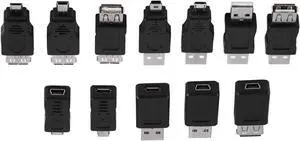 OTG Adapter 2.0 USB Connector Types Converter 12Pcs Micro USB to USB Adapter Set Multiple Small USB Adapter Variety Black Phone Cable Converter for Data Transfer