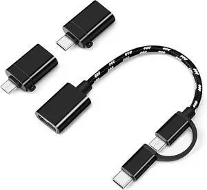 USB OTG Cable USB to USB C Adapter USB to USB Micro Adapter 2-in-1 USB to Micro/Type C Adapter/Cable (3pack) Compatible with Android MacBook Pro  and More black