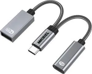 USB-C to USB Adapter OTG - 2 in 1 Splitter USB C to USB A and USB C - Type-C Charging PD 60W  Compatible with iPad iPhone 16 15 MacBook  Galaxy S Galaxy Tab Xiaomi - Aluminum